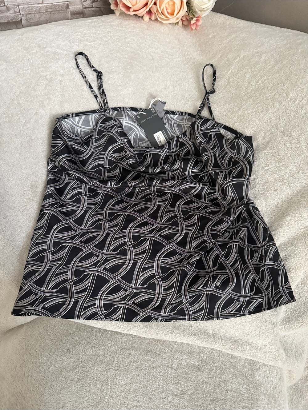 Worthington Black & White Abstract Cowl Neck Spaghetti Strap Camisole